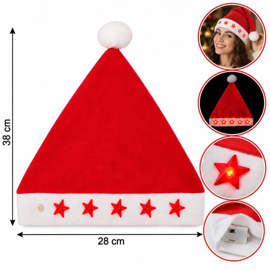 BOŻ/CZAPKA MIKOŁAJA PLUSZ UNIWER. LED ŚW. (12/600) -zdjęcie numer 1