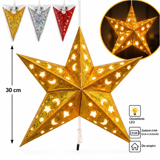 BOŻ/GWIAZDA PAPIEROWA LED NA BATERIE 30cm (144) -zdjęcie numer 1