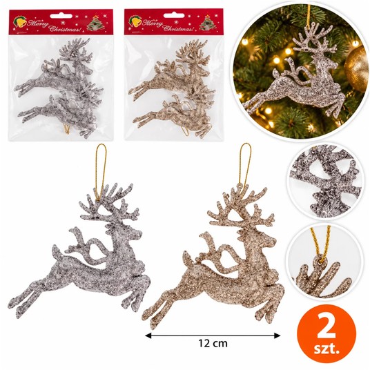 BOŻ/OZDOBA CHOINKOWA RENIFER kpl.2szt śr.12cm *BR* -zdjęcie numer 1