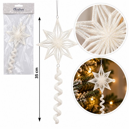 BOŻ/ZAWIESZKA BIAŁA BROKATOWA GWIAZDA dł.35cm -zdjęcie numer 1