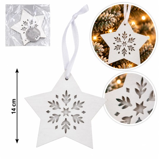 BOŻ/ZAWIESZKA DREWNIANA GWIAZDA BIAŁA wys.14cm*BR* -zdjęcie numer 1
