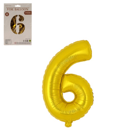 DEK/BALON FOLIOWY CYFRA 6 KOLOR ZŁOTY 32" (1/10) -zdjęcie numer 1