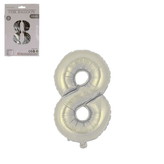 DEK/BALON FOLIOWY CYFRA 8 KOLOR SREBRNY 32(1/1200) -zdjęcie numer 1