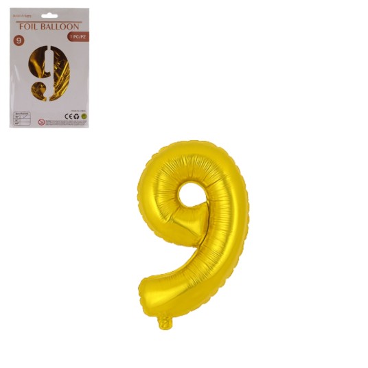 DEK/BALON FOLIOWY CYFRA 9 KOLOR ZŁOTY 16" (1/2400) -zdjęcie numer 1