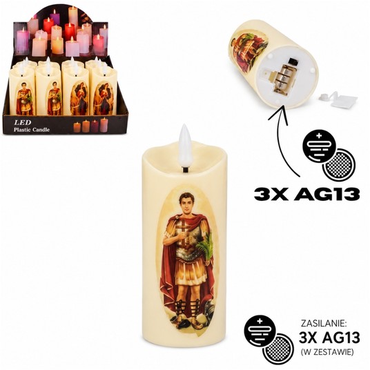 DEK/ŚWIECA LED na BATERIE AG ŚWIĘTA 11cm.(12/480) -zdjęcie numer 1