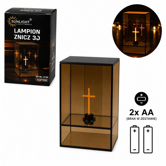 ELE/LAMPION ZNICZ 3D SZKŁO KWADRAT 15cm. (12) -zdjęcie numer 1