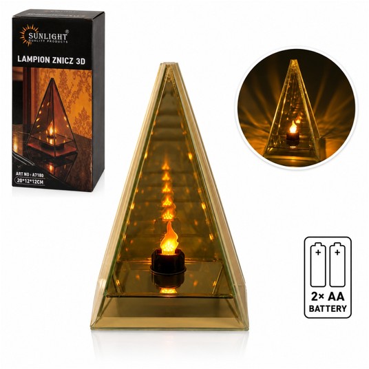 ELE/LAMPION ZNICZ 3D SZKŁO PIRAMIDA 20cm. (12) -zdjęcie numer 1