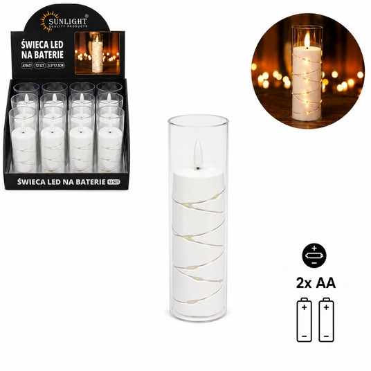 ELE/ŚWIECA LED BIAŁA DRUCIK 17,5cm BATERIE(12/108) -zdjęcie numer 1