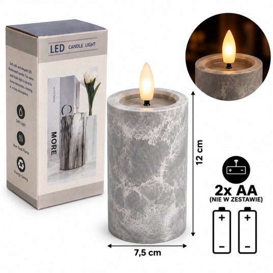 ELE/ŚWIECA LED na BATERIE 2xAA/LR6 KAMIEŃ 12cm(96) -zdjęcie numer 1