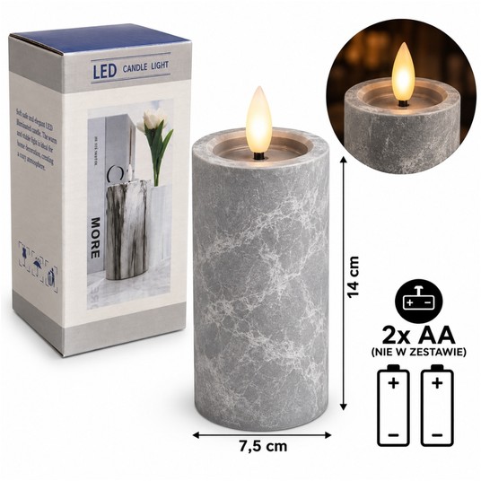 ELE/ŚWIECA LED na BATERIE 2xAA/LR6 KAMIEŃ 14cm(72) -zdjęcie numer 1
