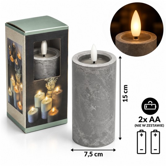 ELE/ŚWIECA LED na BATERIE 2xAA/LR6 KAMIEŃ 15cm(60) -zdjęcie numer 1