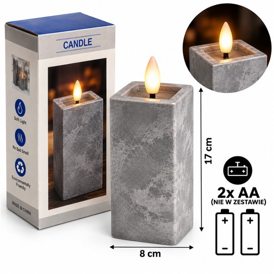 ELE/ŚWIECA LED na BATERIE 2xAA/LR6 KAMIEŃ 17cm(60) -zdjęcie numer 1
