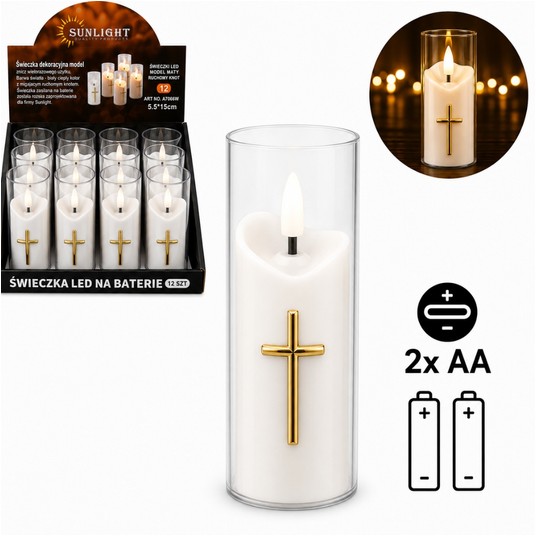 ELE/ŚWIECZKA LED BIAŁA KRZYŻ 12,5cm. BATERIE (12) -zdjęcie numer 1