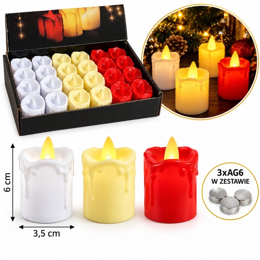 ELE/ŚWIECZKA LED NA BATERIE 3 KOLORY 6cm (24/960) -zdjęcie numer 1