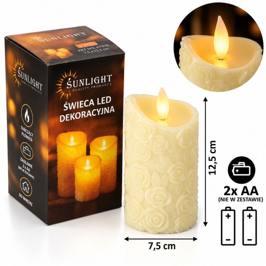 ELE/ŚWIECZKA LED NA BATERIE 3xLR3 7,5x12,5cm (120) -zdjęcie numer 1
