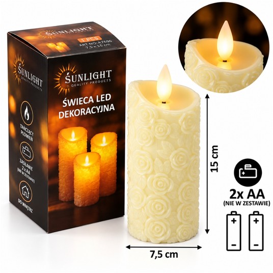 ELE/ŚWIECZKA LED NA BATERIE 3xLR3 7,5x15cm (120) -zdjęcie numer 1
