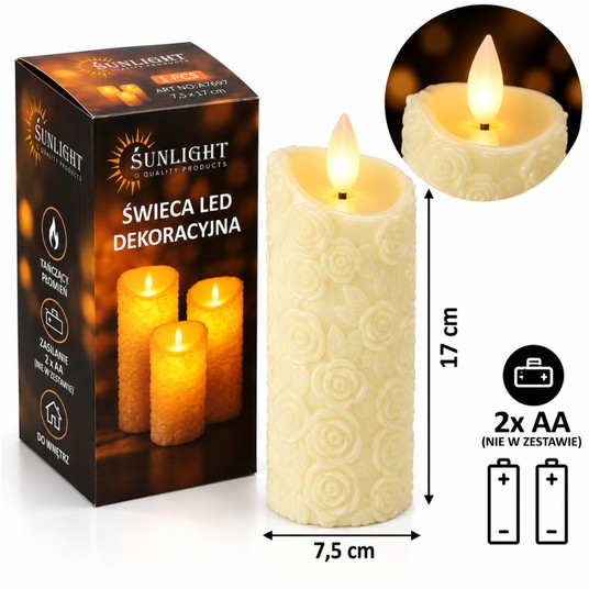 ELE/ŚWIECZKA LED NA BATERIE 3xLR3 7,5x17cm (120) -zdjęcie numer 1