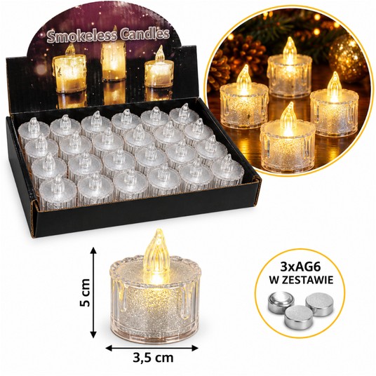 ELE/ŚWIECZKA LED NA BATERIE BROKAT 5cm (24/960) -zdjęcie numer 1