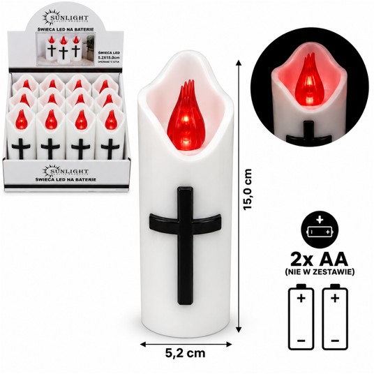 ELE/ŚWIECZKA LED NA BATERIE LR6 KRZYŻ 15 (12/192) -zdjęcie numer 1