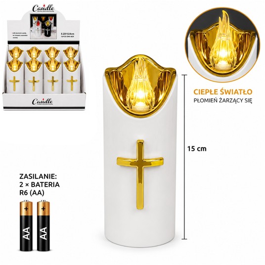 ELE/ZNICZ LED BIAŁY KRZYŻ 15cm. BATERIE (12) -zdjęcie numer 1
