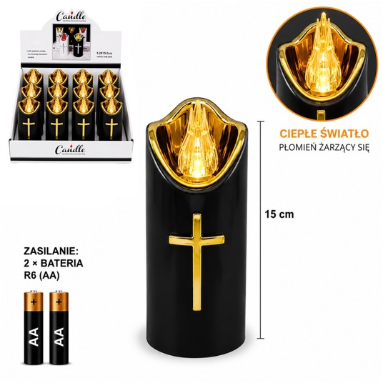 ELE/ZNICZ LED CZARNY KRZYŻ 15cm.BATERIE (12) -zdjęcie numer 1