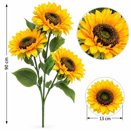 KWI/KWIATY SZT. SŁONECZNIK 3 Gał. dł.90cm (400) -zdjęcie numer 1