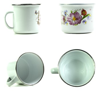 AGD/KUBEK EMALIOWANY + POKRYWKĄ. śr.14cm. (12)*BR*