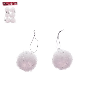 BOŻ/BOMBKI BIAŁE Z BROKATEM śr.5cm kpl.6szt *BR*