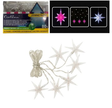 BOŻ/GIRLAND 80LED GWIAZDKI ZIMNA BIAŁA+KOLOR 220V