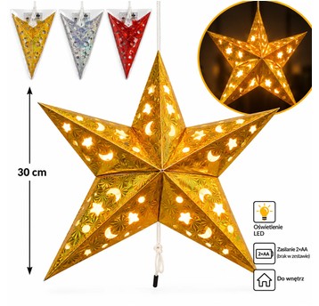 BOŻ/GWIAZDA PAPIEROWA LED NA BATERIE 30cm (144)