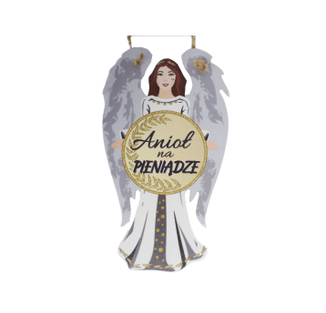 DEK/ANIOŁ Z DREWNA NA PIENIĄDZE wys.21cm