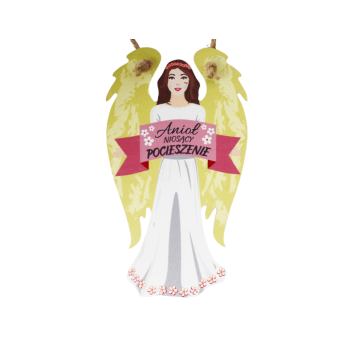 DEK/ANIOŁ Z DREWNA NIOSĄCY POCIESZENIE wys.21cm