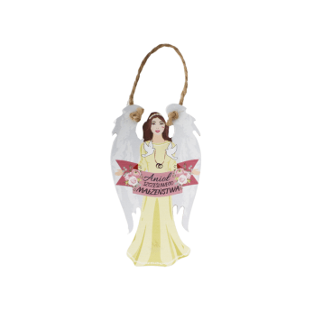 DEK/ANIOŁ Z DREWNA SZCZĘŚLIWEGO MAŁŻEŃS wys.14,5cm