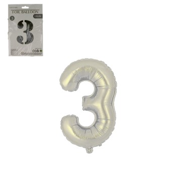DEK/BALON FOLIOWY CYFRA 3 KOLOR SREBRNY 16 (1/10)
