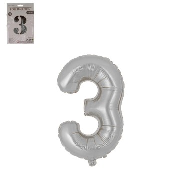 DEK/BALON FOLIOWY CYFRA 3 KOLOR SREBRNY 32(1/1200)