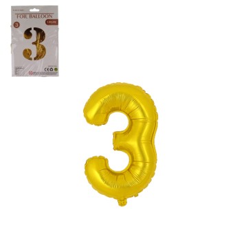 DEK/BALON FOLIOWY CYFRA 3 KOLOR ZŁOTY 16" (1/2400)