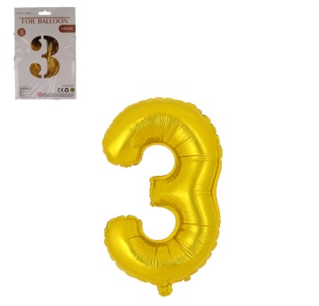 DEK/BALON FOLIOWY CYFRA 3 KOLOR ZŁOTY 32" (1/10)