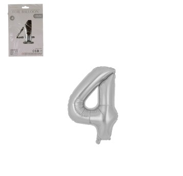 DEK/BALON FOLIOWY CYFRA 4 KOLOR SREBRNY 16 (1/10)