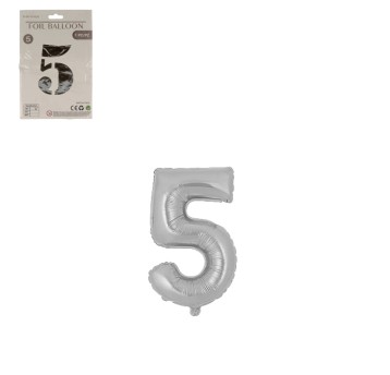 DEK/BALON FOLIOWY CYFRA 5 KOLOR SREBRNY 16 (1/10)