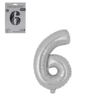 DEK/BALON FOLIOWY CYFRA 6 KOLOR SREBRNY 32(1/1200)