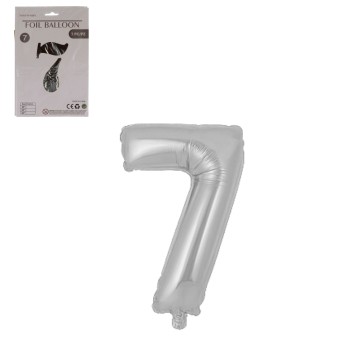 DEK/BALON FOLIOWY CYFRA 7 KOLOR SREBRNY 16 (1/10)