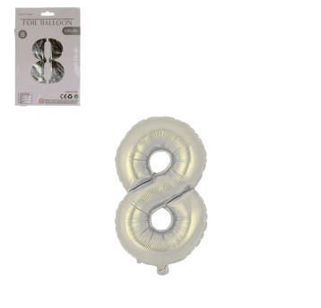 DEK/BALON FOLIOWY CYFRA 8 KOLOR SREBRNY 16 (1/10)