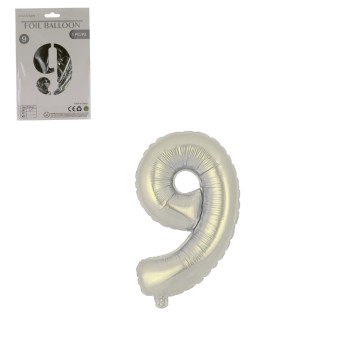 DEK/BALON FOLIOWY CYFRA 9 KOLOR SREBRNY 16 (1/10)