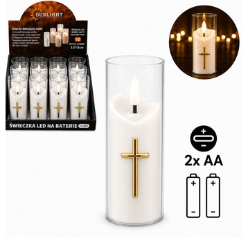 ELE/ŚWIECZKA LED BIAŁA KRZYŻ 12,5cm. BATERIE (12)