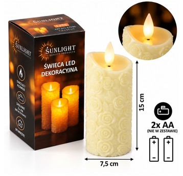 ELE/ŚWIECZKA LED NA BATERIE 3xLR3 7,5x15cm (120)