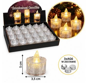 ELE/ŚWIECZKA LED NA BATERIE BROKAT 5cm (24/960)